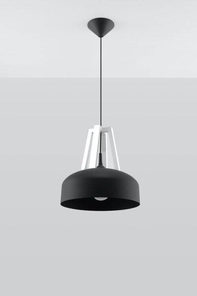 Suspension noire métal bois ronde Ø30cm Retro