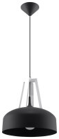 Suspension noire m&eacute;tal bois ronde &Oslash;30cm Retro