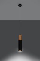Suspension Noir Métal Bois Ø8cm Scandinave