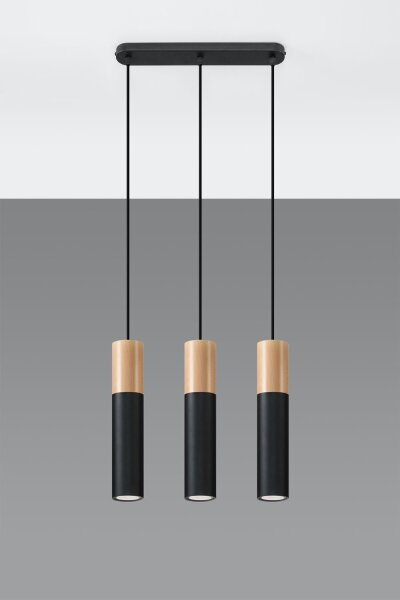 Lampe à suspendre noire en métal et bois Scandinave Salle à manger