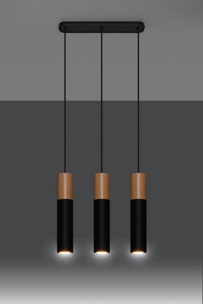 Lampe à suspendre noire en métal et bois Scandinave Salle à manger
