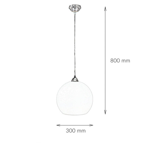 Pendelleuchte mit Glasschirm in Weiß