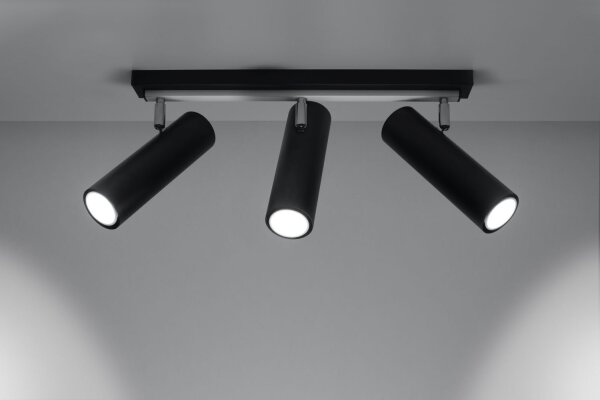 Deckenstrahler Schwarz 3-flammig GU10 Metall Spot Lampe