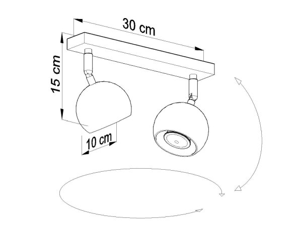 Spot de plafond rétro noir 2x GU10 L:30cm