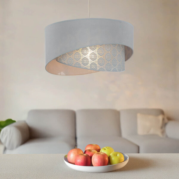 Graue Hängelampe Stoff Spitze SELMA Schlafzimmer