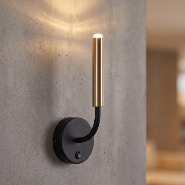 Schwarze Wandlampe mit Schalter G9 Echt-Messing