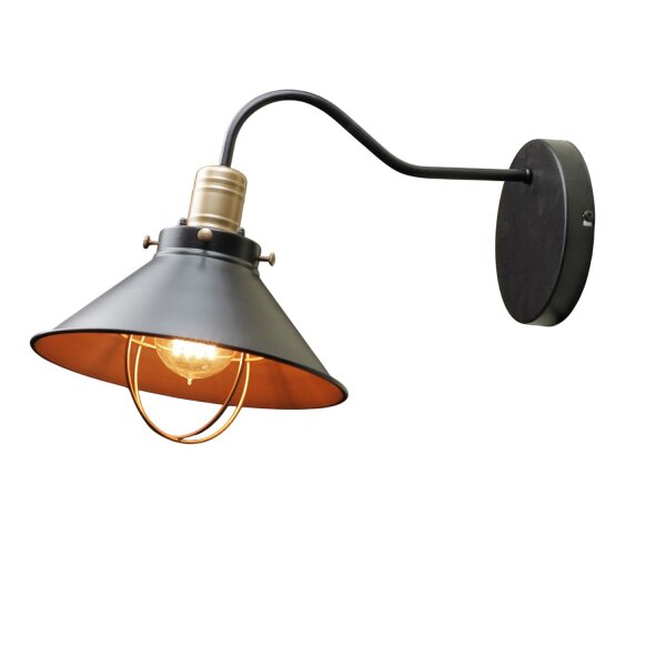 Industrie Wandlampe Schwarz Kupfer E27 T:40cm LOFT
