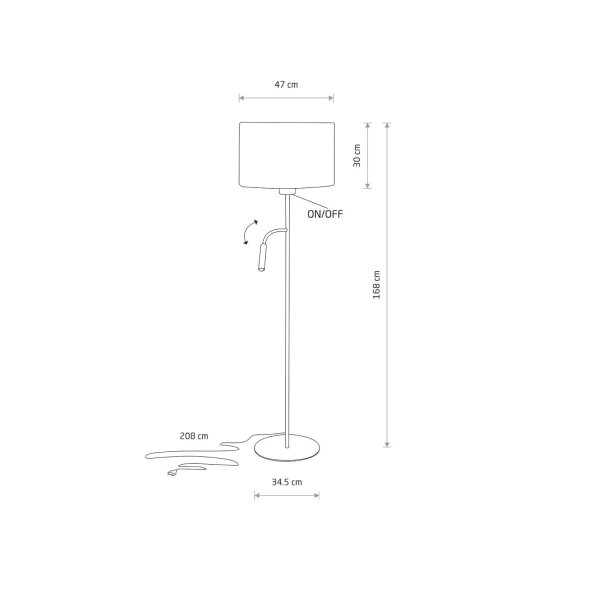 Lampadaire avec bras de lecture 168 cm E27 + G9 Tissu Métal