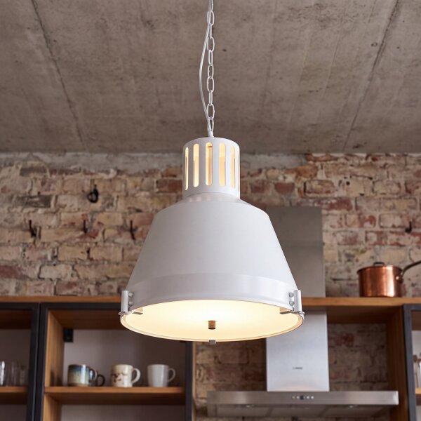Industrie Hängelampe Weiß Glas Schirm Ø 33 cm