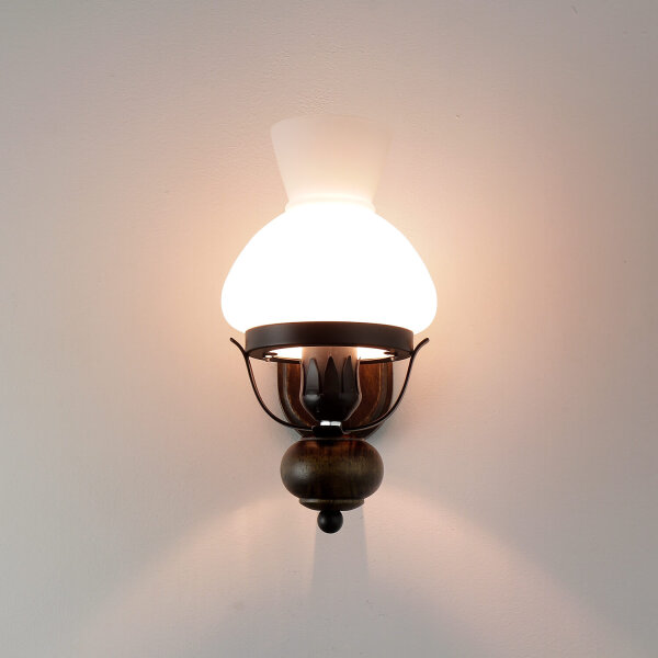 Urige Wandlampe Holz Glas E27 Landhaus Stil
