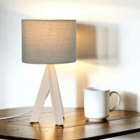 Noble lampe de table en bois Abat-jour en tissu gris 31cm...
