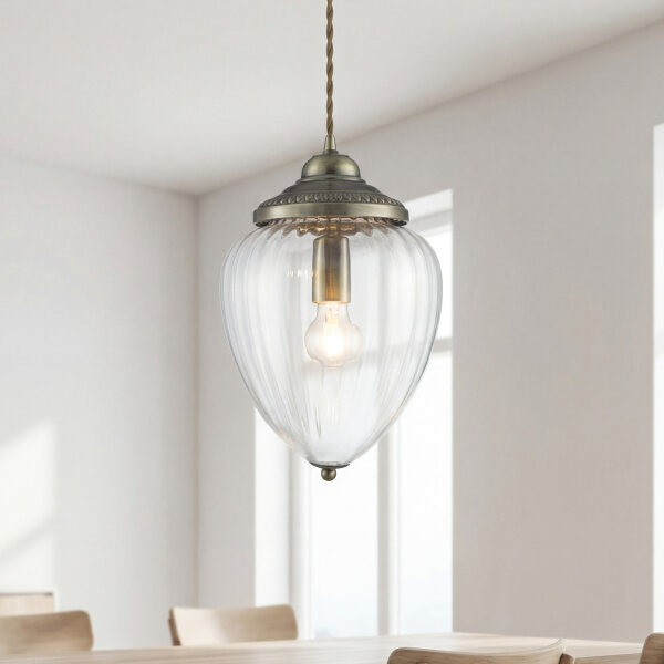 Suspension allongée rustique E27 avec abat-jour en verre Bronze