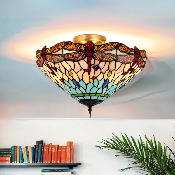 Deckenleuchte Tiffany Stil Ø 40 cm 3x E14 Buntglas