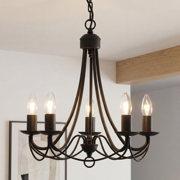 Klassischer Kronleuchter Schwarz 5-flammig B:46 cm E14