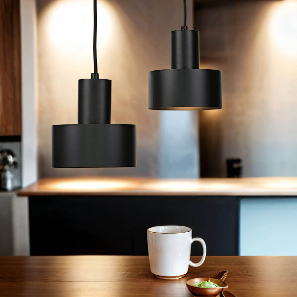 Lampe à suspendre noir abat-jour large Retro 2 flmg