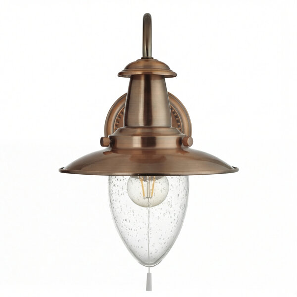 Wandleuchte Glas Metall Kupfer E27 Zugschalter Maritim