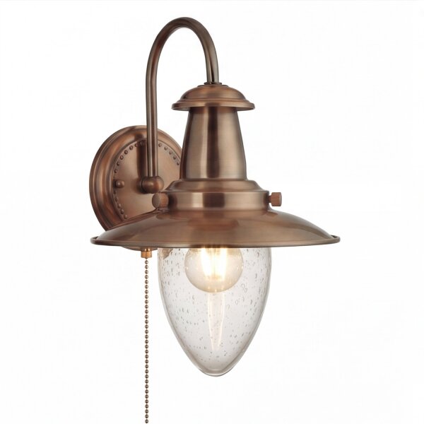 Wandleuchte Glas Metall Kupfer E27 Zugschalter Maritim