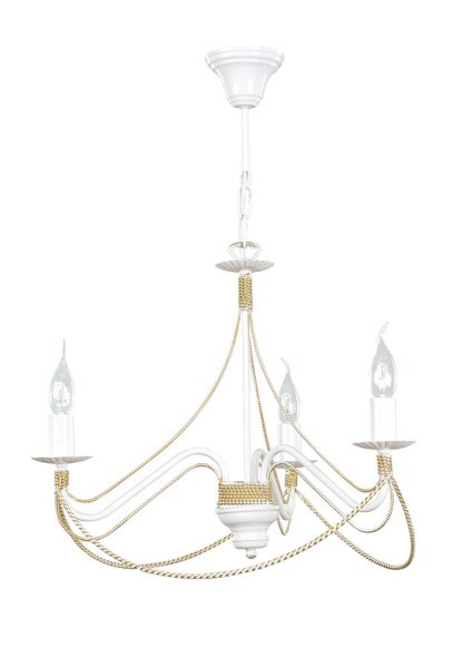 Lustre métal blanc or chaînes 3 flammes E14
