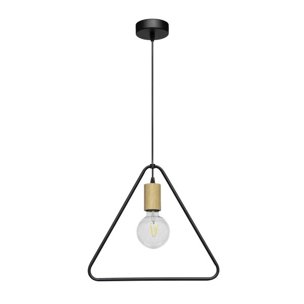 Suspension noire bois métal triangle E27