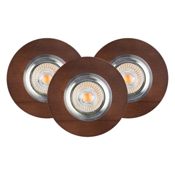 Einbauspot 3-er Set Holz mit LED GU10 verstellbar