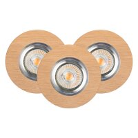Spot rond &agrave; encastrer, 3 pi&egrave;ces, bois avec LED