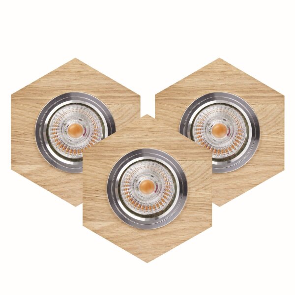 Set de 3 spots encastrables bois métal avec LED