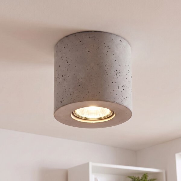 Spot de plafond rond blanc accentué béton Ø10cm