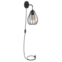 Applique avec prise Noir Ø18cm Grille Abat-jour