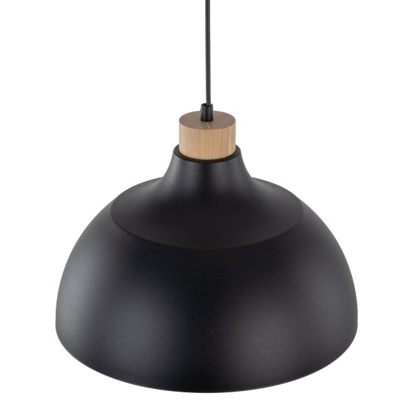 Lampe à suspendre noire déco bois ∅33cm salle à manger ronde