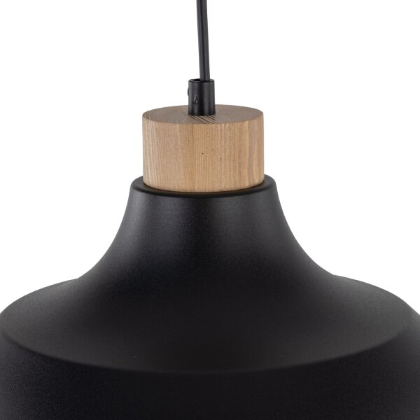 Lampe à suspendre noire déco bois ∅33cm salle à manger ronde