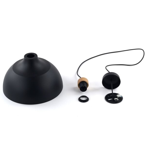 Lampe à suspendre noire déco bois ∅33cm salle à manger ronde