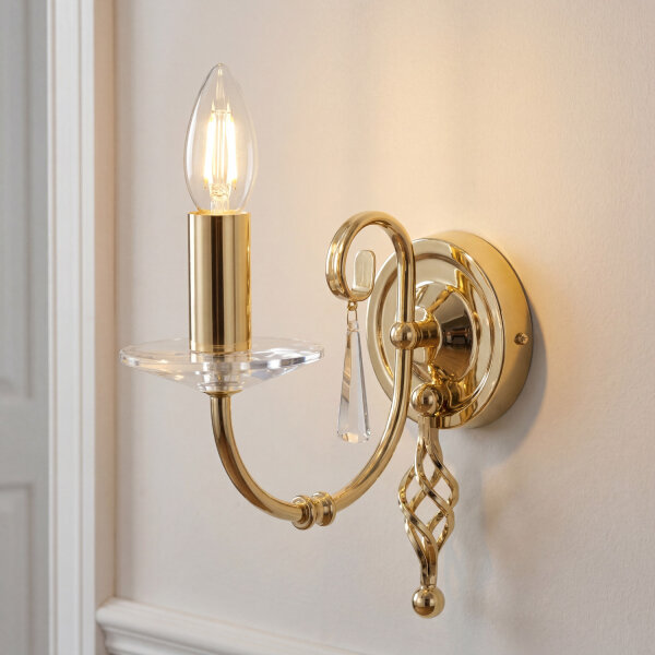 Premium Wandleuchte Glas Kristall E14 Klassisch Messing