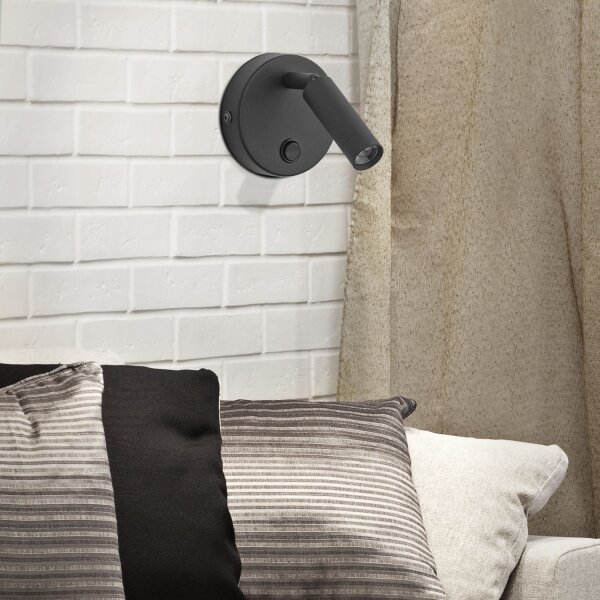 Spot LED rond à monter en surface Noir Lampe de lecture lit