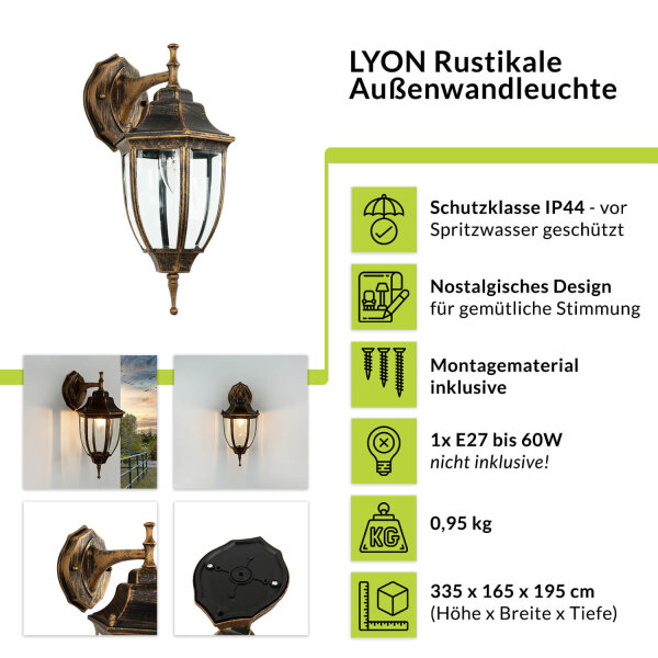 Lampe dextérieur rustique noire cuivre LYON