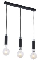 Longue lampe &agrave; suspendre JAIMEE en noir chrome L:66cm