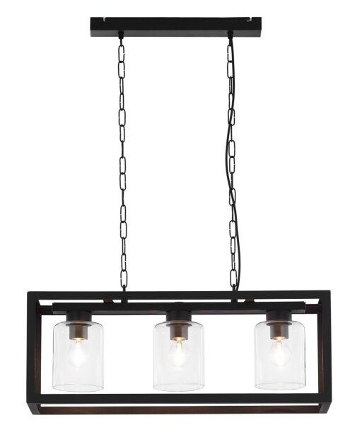 Loft Suspension Métal Verre 3 flammes élégant