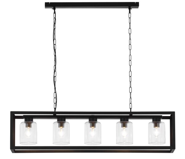 Suspension noire métal verre 5 flammes Loft