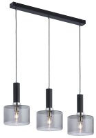 H&auml;ngelampe Schwarz Glas in Rauchgrau E27 Modern