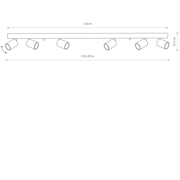 XXL Spot de plafond noir 119 cm de long 6x GU10 métal