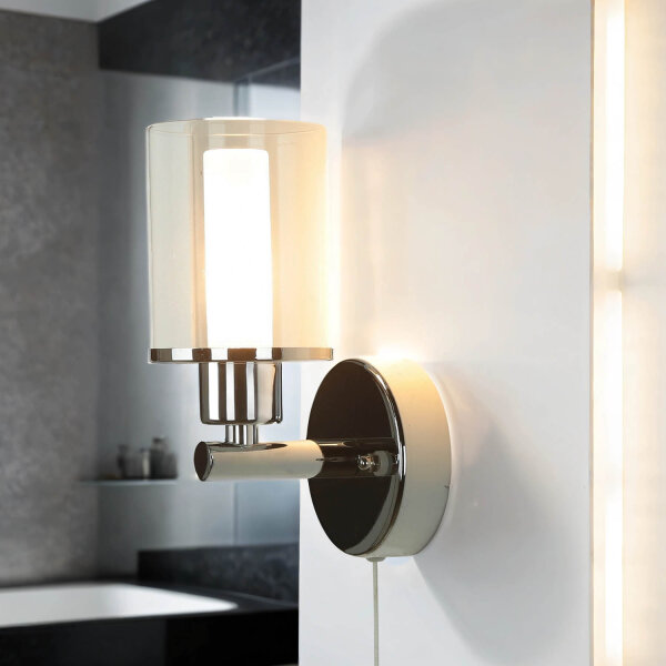 Petite lampe murale avec interrupteur Abat-jour en verre IP44 H:17cm