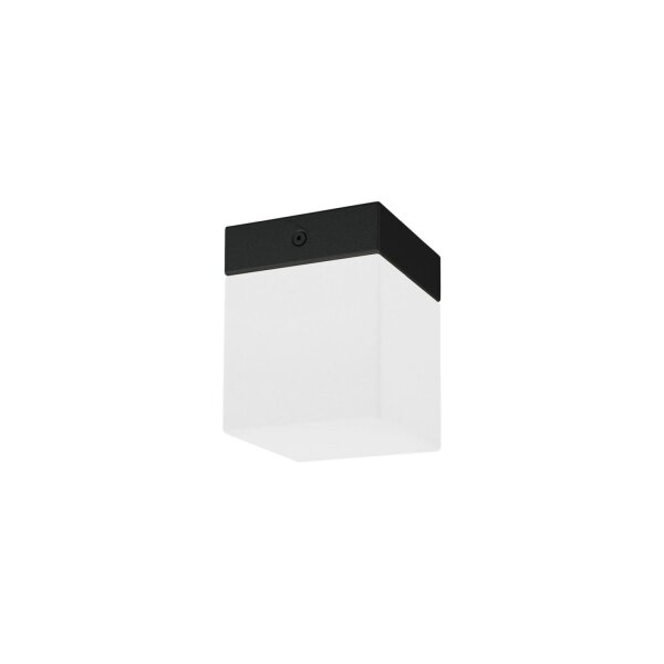 Petit plafonnier verre métal blanc noir anguleux