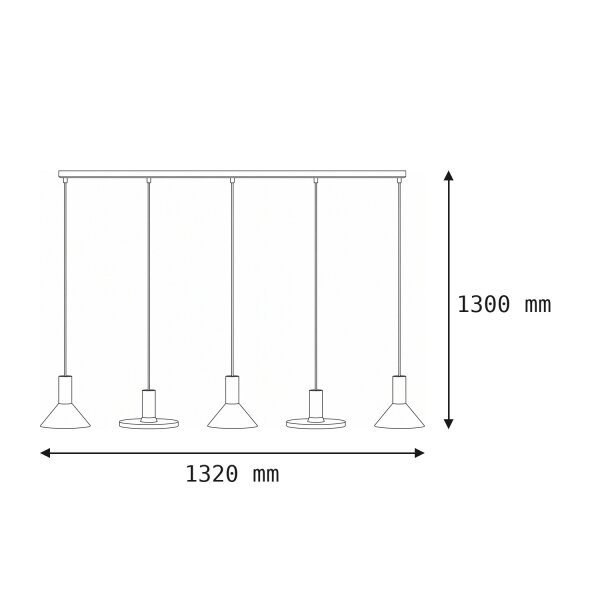 Schwarze Pendelleuchte lang 132cm Metall groß 5-flammig