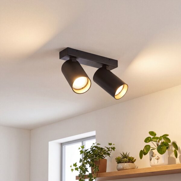Elégant spot de plafond noir or 2x GU10 L:17-31cm