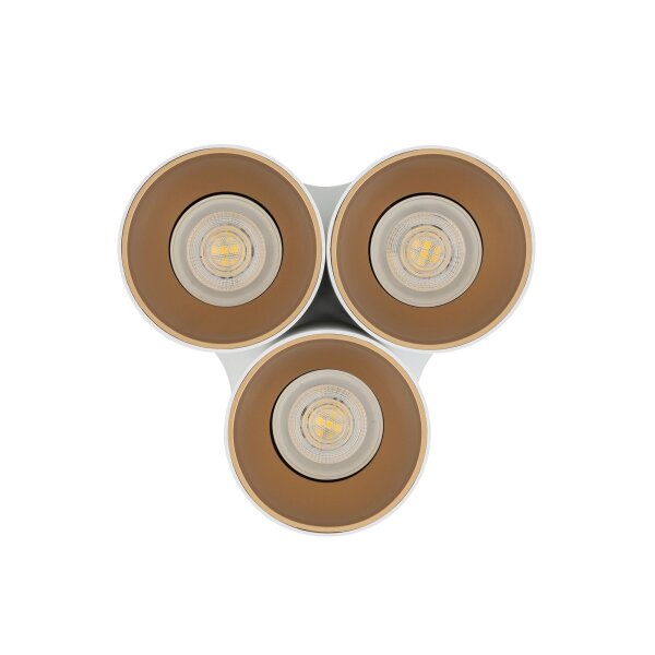 Vielseitiger Deckenspot Weiß Gold 3x GU10 klein