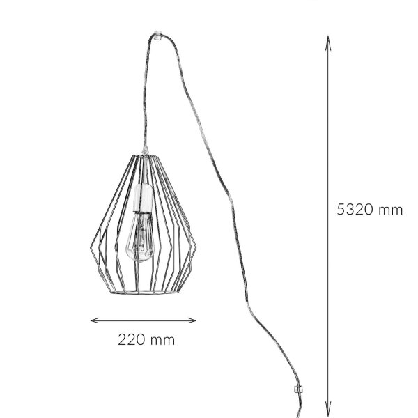 Hängelampe mit Stecker Kabel 5,5 m lang Grau flexibel