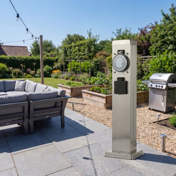 Energiesäule mit Timer 2-fach Garten Terrasse