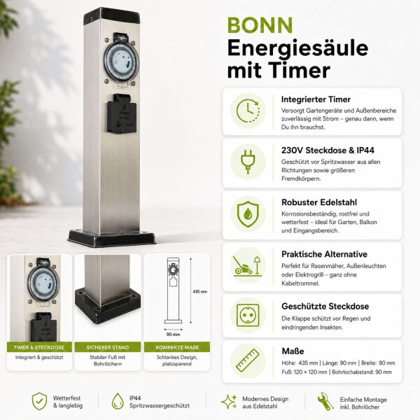 Energiesäule mit Timer 2-fach Garten Terrasse