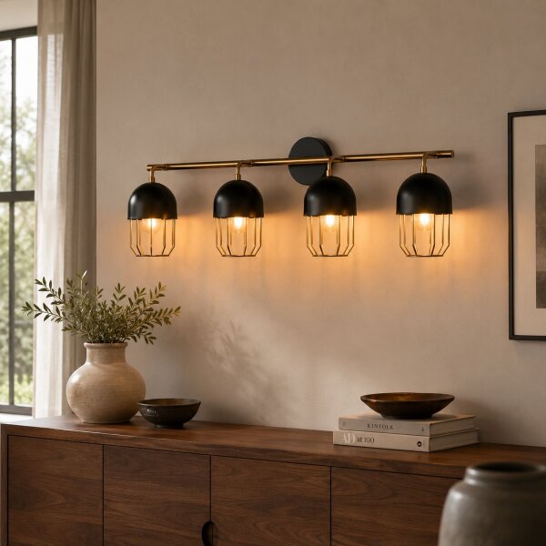Applique noire or grande 4x E14 métal loft design