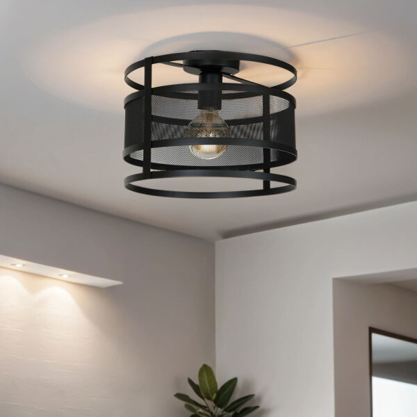 Deckenlampe rund 30 cm Schwarz Metall Mesh E27