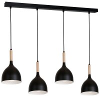 Suspension noir m&eacute;tal bois 4 flammes